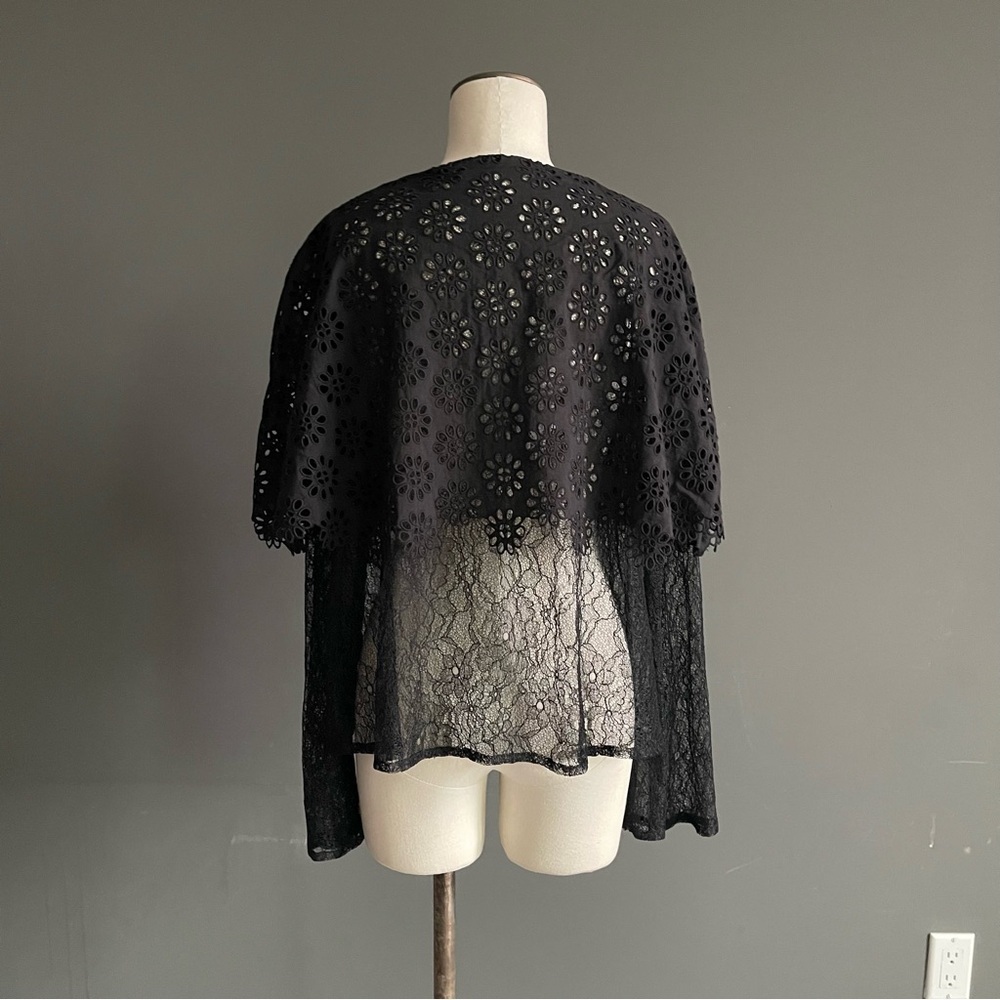 Sea NY Annabeth Black Lace Blouse Sheer Eyelet Tunic Romantic Top Ethereal Soft - Picture 5 of 7